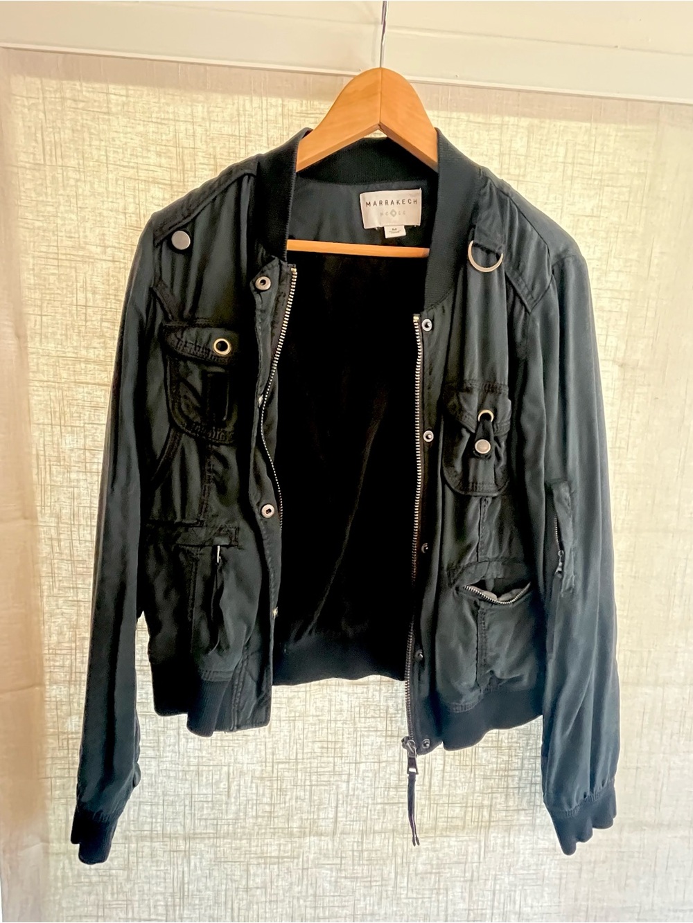 Marrakech Black Utility Bomber with Pocket Details